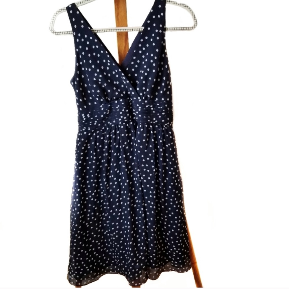 George Mark Eisen polka dot dress in navy blue